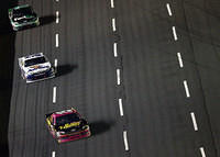 Hamlin chasing down Clint Bowyer at the end of the race
