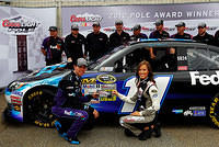 Denny Hamlin with Miss Sprint Cup Pole Award